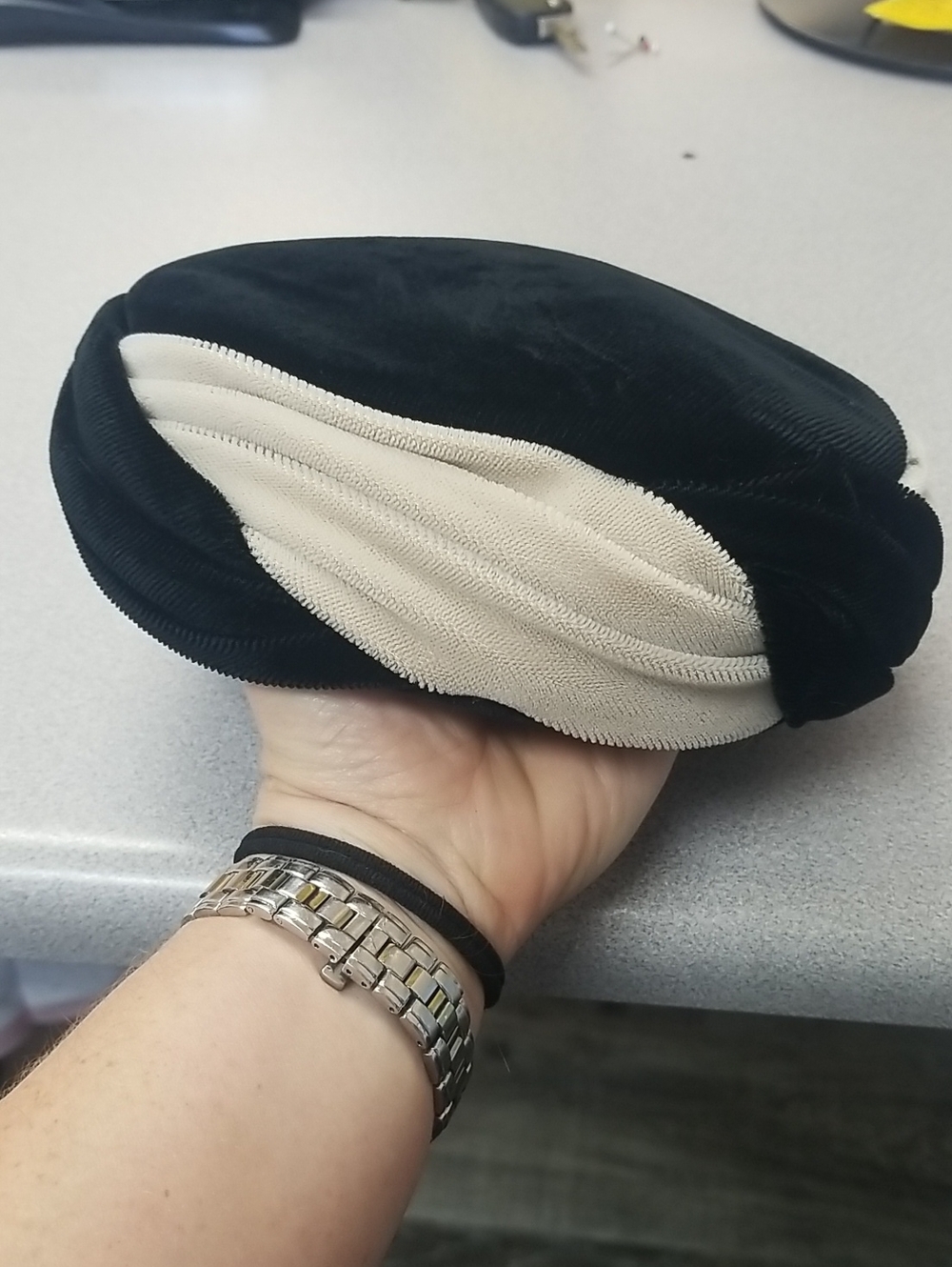 Vintage Black Velvet & Cream Pillbox Hat
